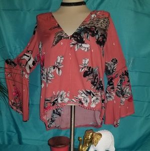 Red orange, black,, white top